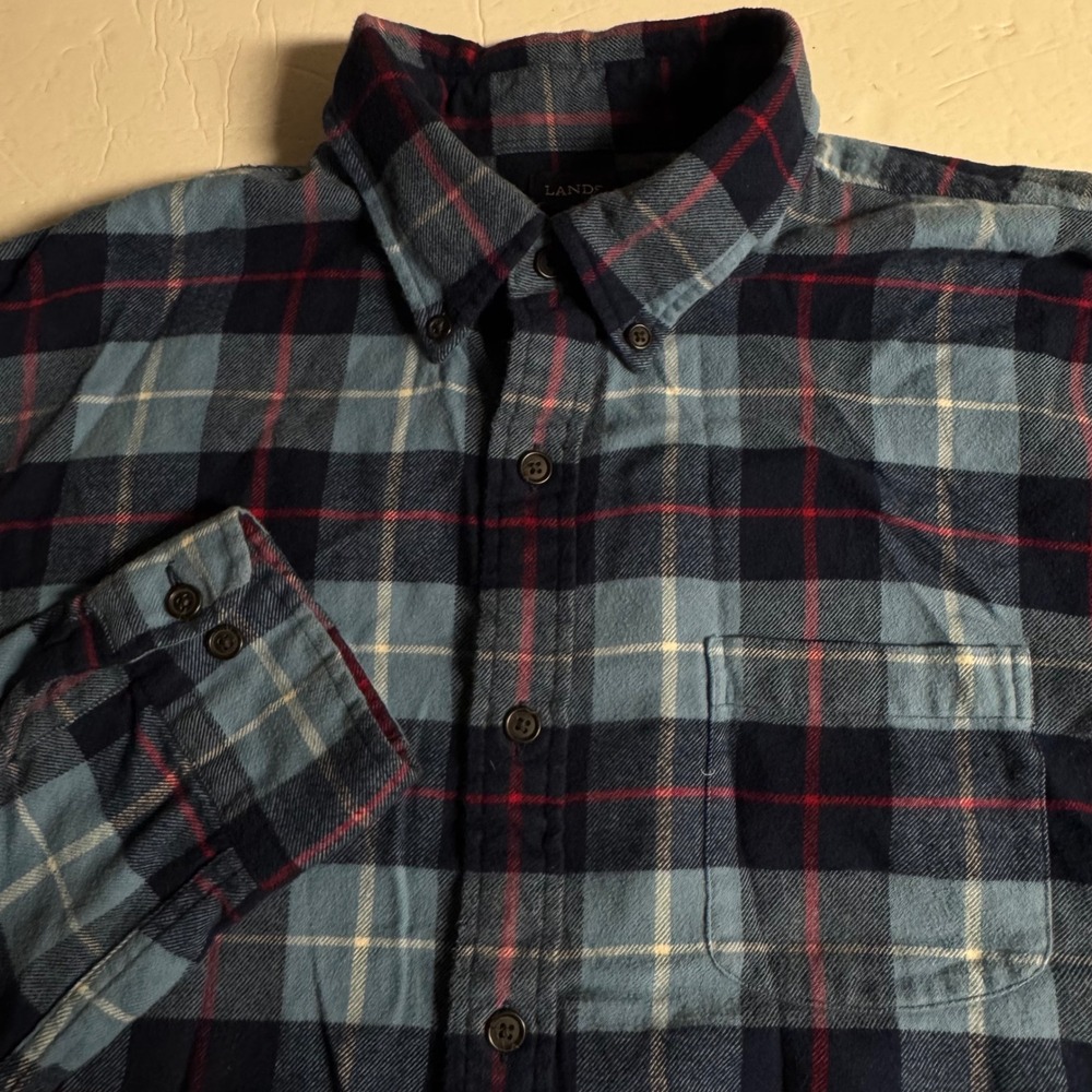 Lands End Mens XL Plaid Flannel Shirt Button Down Long‎ Sleeve 100% Cotton